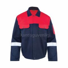 Kant 7/7 Gabardin İş Montu Robalı Reflektörlü Kırmızı/Lacivert