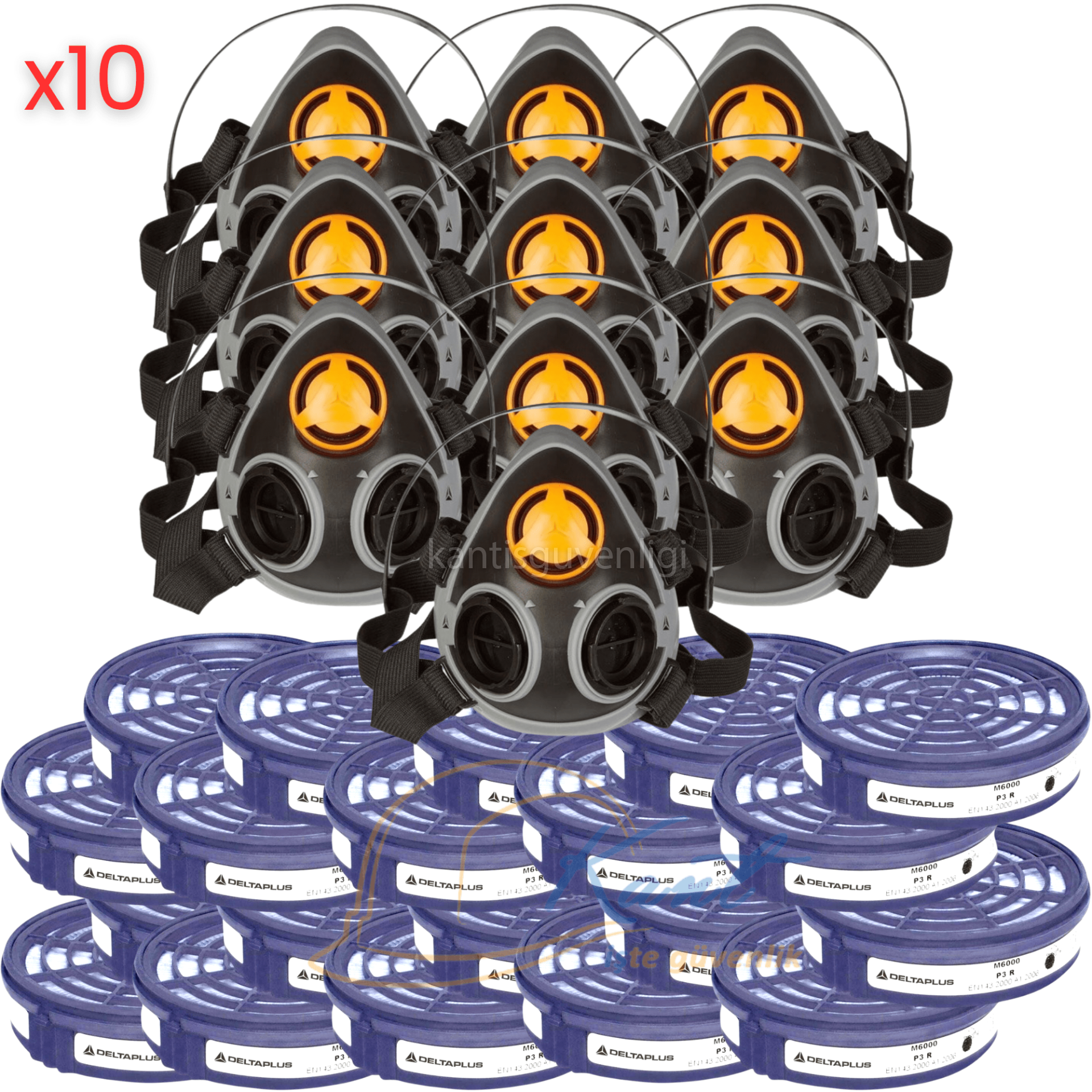 Delta Plus M6400 Yarım Yüz Maskesi + P3 Toz Maske Filtre Seti (10 Set)