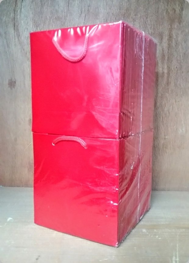 50 Li Kırmızı Kına Hediyelik Karton Çanta 11x11 Cm