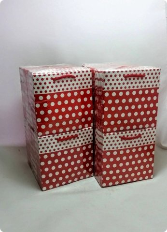 50 Li 11x11 Cm Kırmızı Puanlı Karton Çanta Poşet Beyaz Zeminli