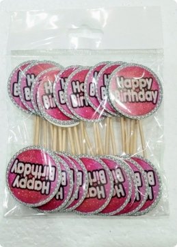 20 li Happy Birthday Süsleme Kürdanı (Cupcake - Muffin -kek dekoratif kürdan)