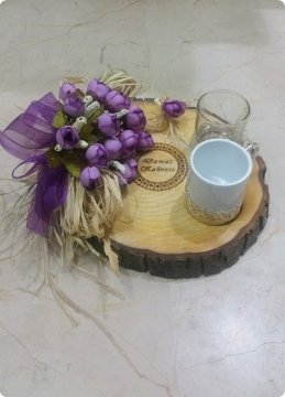 Süslü Kütük damat kahvesi Tepsi & Fincan Seti