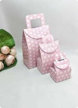 50 Li Selefonlu Karton Mini Bebek Şekeri Çanta (Pembe Puanlı)