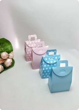 50 Li Selefonlu Karton Mini Bebek Şekeri Çanta (Mavi Puanlı)