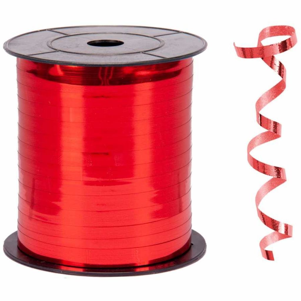 Kırmızı Parlak Metalik Şerit Rafya 8mmx200mt
