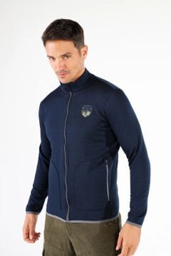 Woolona %100 Yün Fermuarlı Sweat Navy Blue