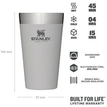 Stanley Adventure Vakumlu Yalıtımlı Termos Bardak 0.47 Lt Pint Ash Açık Gri 10-02282-251