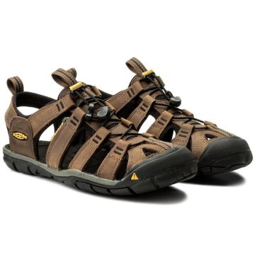 Keen Clearwater CNX Leather Erkek Sandalet - DARK EARTH/BLACK 1013106