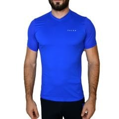 Falke Ergonomic Fitness Koşu Bike Outdoor V Yaka Mavi Tişört