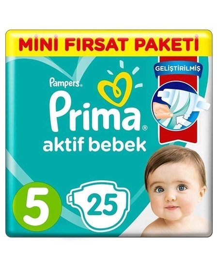 Prima Bebek Bezi 5 Beden Aktif Bebek 25'li Paket 11-16 kg