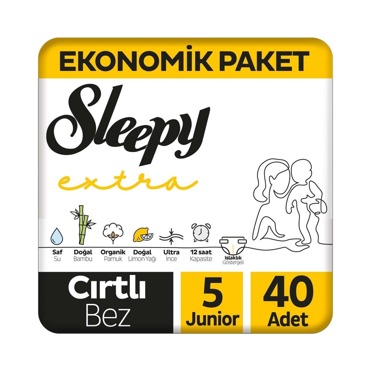 Sleepy Extra Günlük Aktivite Ekonomik Paket Bebek Bezi 5 Numara Junior 40 Adet