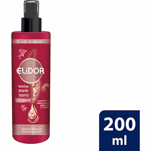Elidor Sıvı Saç Bakım Sütü Brezilya Keratin Terapisi Hidrolize Keratin Marula Yağı E Vitamini 200 ml
