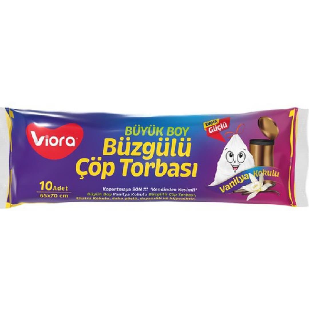 Oz Viora Büzgülü Çöp Torbası Büyük Boy 65X70 cm 10 Adet Vanilya Kokulu