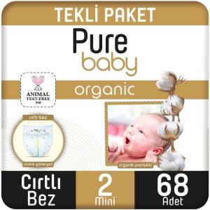 Pure Baby Organik Pamuklu Cırtlı Bez 2 Numara Mini 68'li