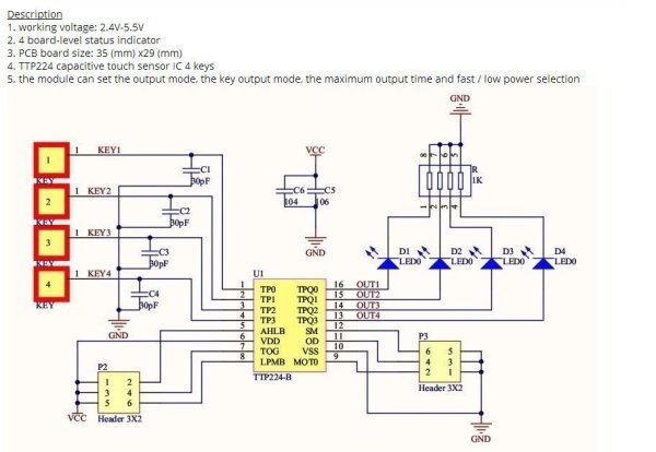4 Kanal Dijital Dokunmatik Touch Sensör Modülü TTP224