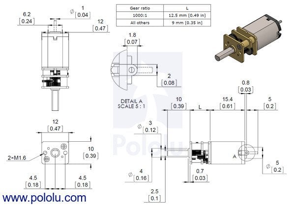 30:1 6V 1100RPM Redüktörlü Mikro DC Motor PL-3072