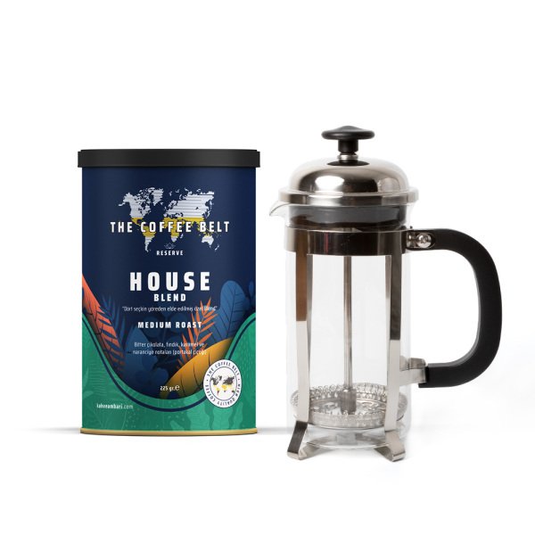 French Press Lux Inox 350 ml & House Blend 250 Gr Kahve Seti