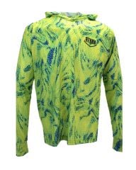Stafu .99 Erkek Kapüşonlu, Uzun Kollu, Ultra Hafif Balıkçı Yelkenci Trophy Desenli Lime UV Korumalı Tişört