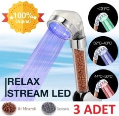 Relax Stream Led Işıklı %50 Su Tasarruflu - Arıtmalı Duş Başlığı - 3 Adet