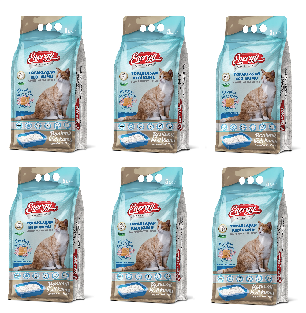 Energy Bentonit Kedi Kumu Marsilya Sabunu  Kokulu 5Lt * 6 Paket