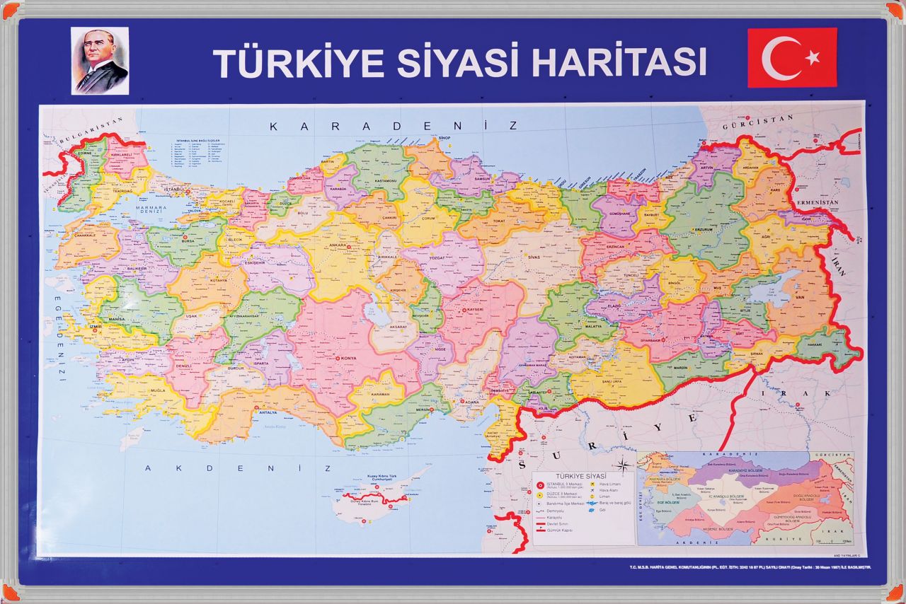 Türkiye Siyasi Haritası Alm. Çer. 70*100