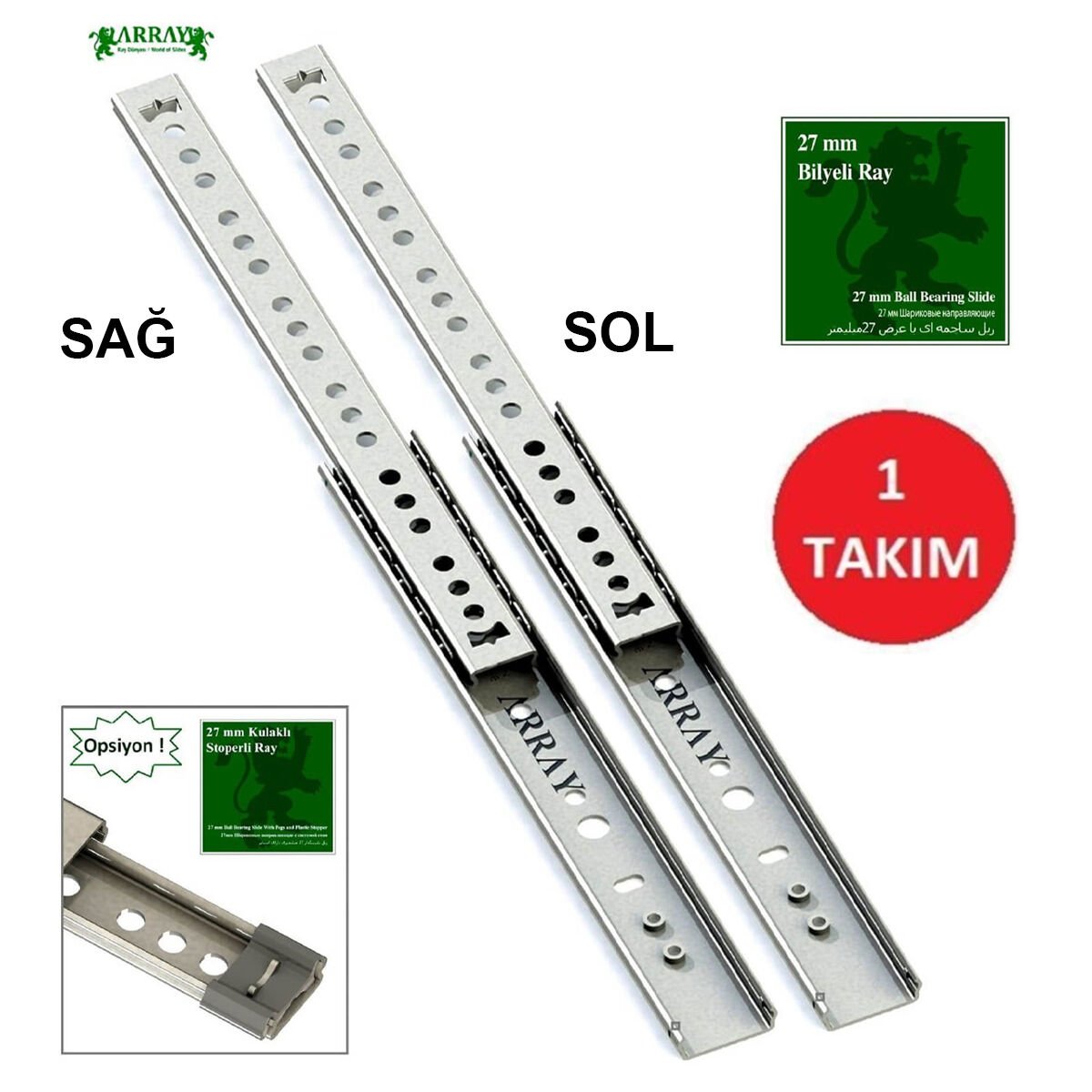 ARRAY TELESKOPİK ÇEKMECE RAYI 27 MM 502 MM ( SET )