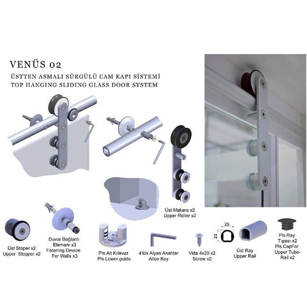 MEPA VENÜS 02/A ÜSTEN ASMA SİSTEMİ MEKANİZMASI SİYAH (1,67 MT)