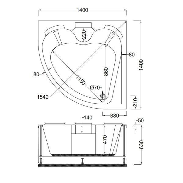 140 X 140 ÇİFT KİŞİLİK JAKUZİ ANTRASİT