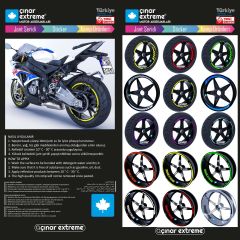 Moto Rider 4'lü Sticker Seti Reflektif Gri İç Dış Jant Şeridi Kask ve Çamurluk Çınar Extreme