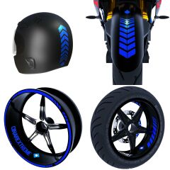 Moto Rider 4'lü Sticker Seti Reflektif Mavi İç Dış Jant Şeridi Kask ve Çamurluk Çınar Extreme