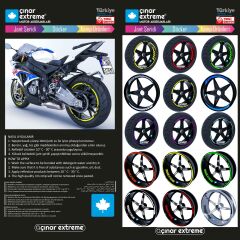 Moto Rider 4'lü Sticker Seti Reflektif Mavi İç Dış Jant Şeridi Kask ve Çamurluk Çınar Extreme
