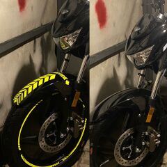 Moto Rider 4'lü Sticker Seti Floresan Sarı İç Dış Jant Şeridi Kask ve Çamurluk Çınar Extreme