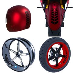 Moto Rider 4'lü Sticker Seti Jet Siyah İç Dış Jant Şeridi Kask ve Çamurluk Çınar Extreme