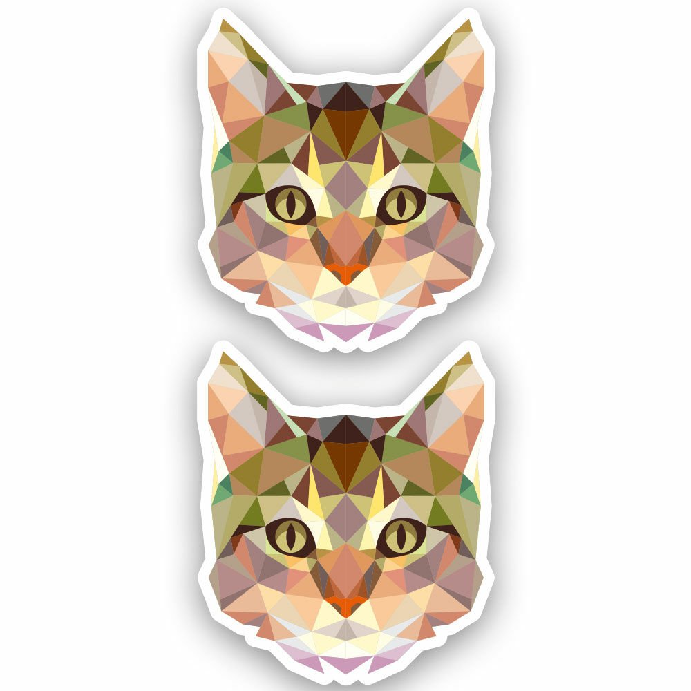Polygonal Üçgen Tasarımlı Kedi 2'li Set Sticker Çınar Extreme