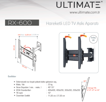 ULTIMATE RX-600 40''- 55'' Hareketli TV Askı Aparatı