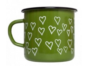 Emaye Büyük Bardak-Yeşil Minik Kalpler
