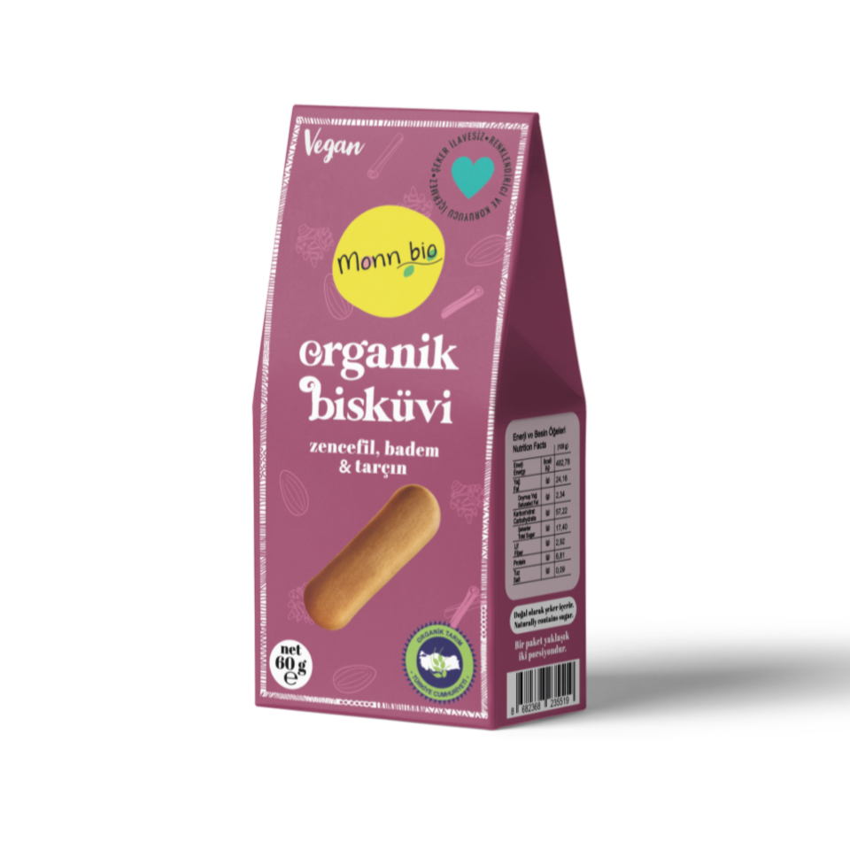 Monn Bio Organik Zencefil Badem Tarçınlı Bisküvi - 60 G