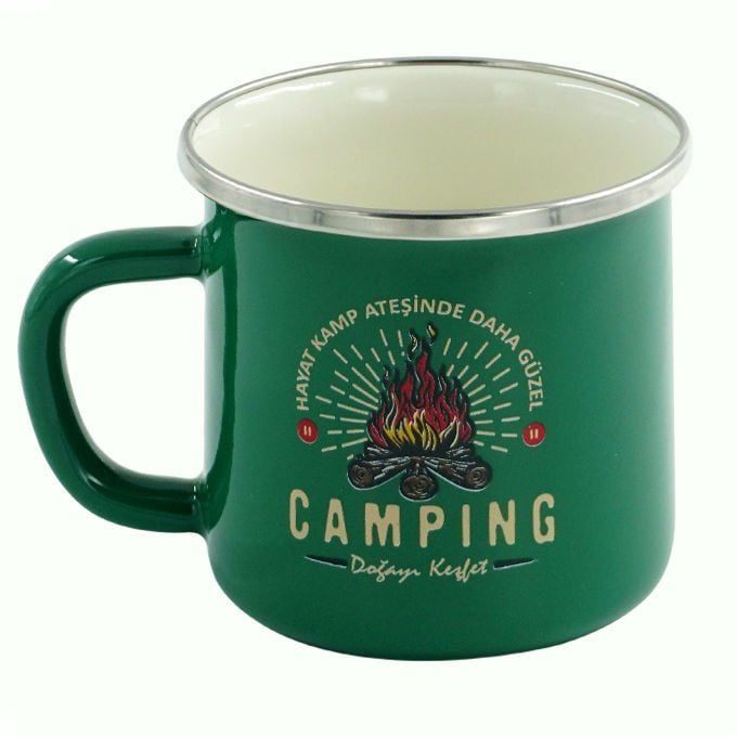 Retro Emaye Kupa Bardak Camping 330 cc ( Yeşil )