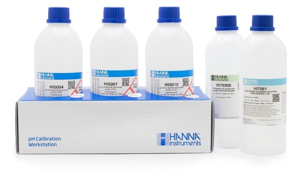HANNA HI54710-11 pH 4.01, pH 7.01, pH 10.01, pH Value -  25oC Technical Calibration Buffer, HI 70300L Storage Solution, HI7061 General Purpose Cleaning Solution, (1 each) 500 mL bottles