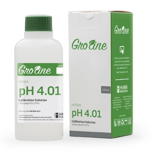 HANNA HI7004-012 GroLine pH 4.01 buffer (+/- 0.02 pH accuracy -  25oC) with Certificate of Analysis, 120 ml
