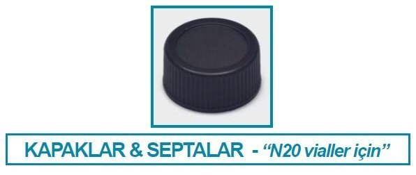 İsolab kapak + septa - silikon / PTFE - deliksiz - N20 vial için (100 adet)