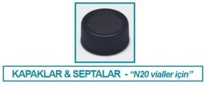 İsolab kapak + septa - silikon / PTFE - deliksiz - N20 vial için (100 adet)