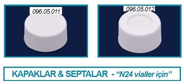 İsolab kapak + septa - silikon / PTFE - delikli - N24 vial için (100 adet)