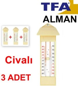 3 ADET TFA 10.3000.03 Plastik Maksimum-Minimum Termometre