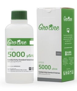 HANNA HI7039-012 GroLine 5,000 uS calibration solution, box, certificate of analysis, 120 ml