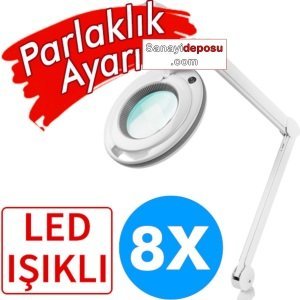 6017-8 Ayarlanabilir Işık Seviyeli Masaüstü Büyüteç (8x)