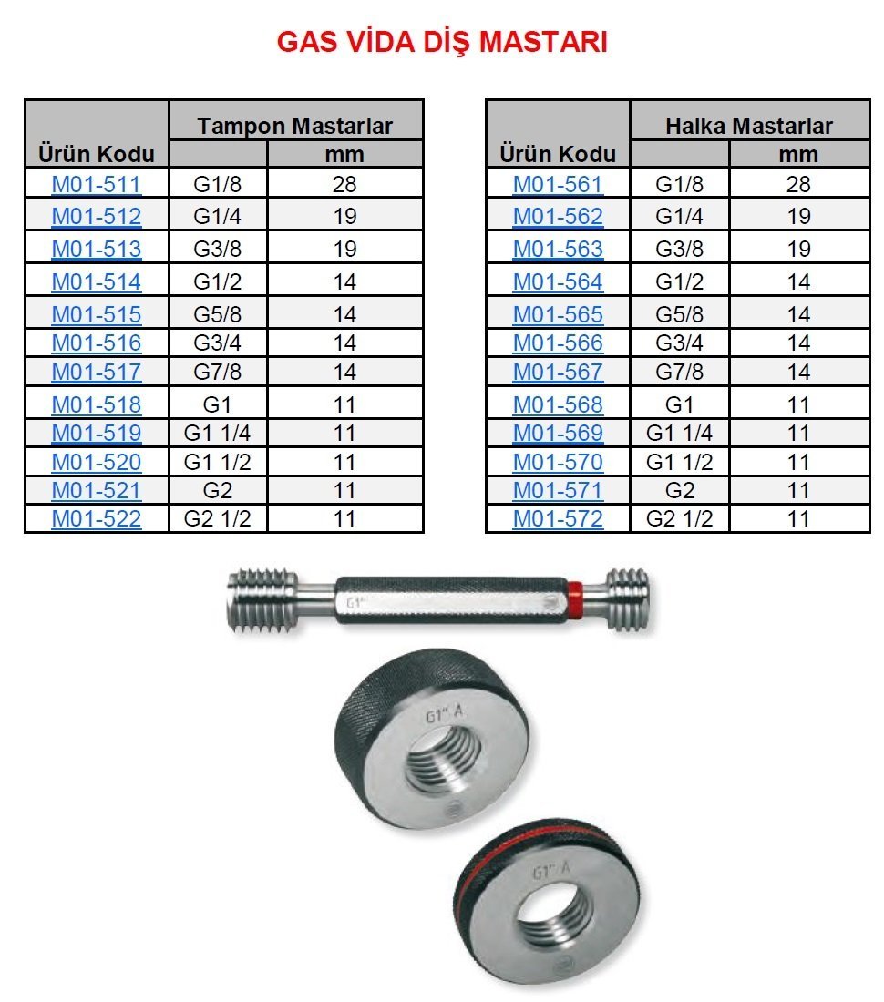 G1/8x28 Geçer Geçmez GAS Vida Halka Mastar