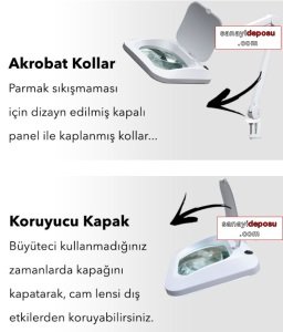 6020-8 Led Işıklı Köşeli Lensli Masaüstü Büyüteç