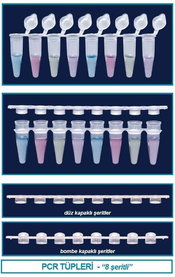 İsolab PCR şeriti - monteli düz kapaklı - 8 x 0.2 ml tüp şeriti (120 adet)