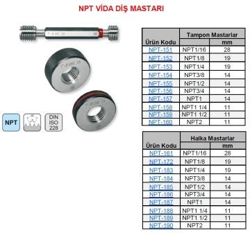 NPT 1/8 Geçer Geçmez Vida Tampon Mastar